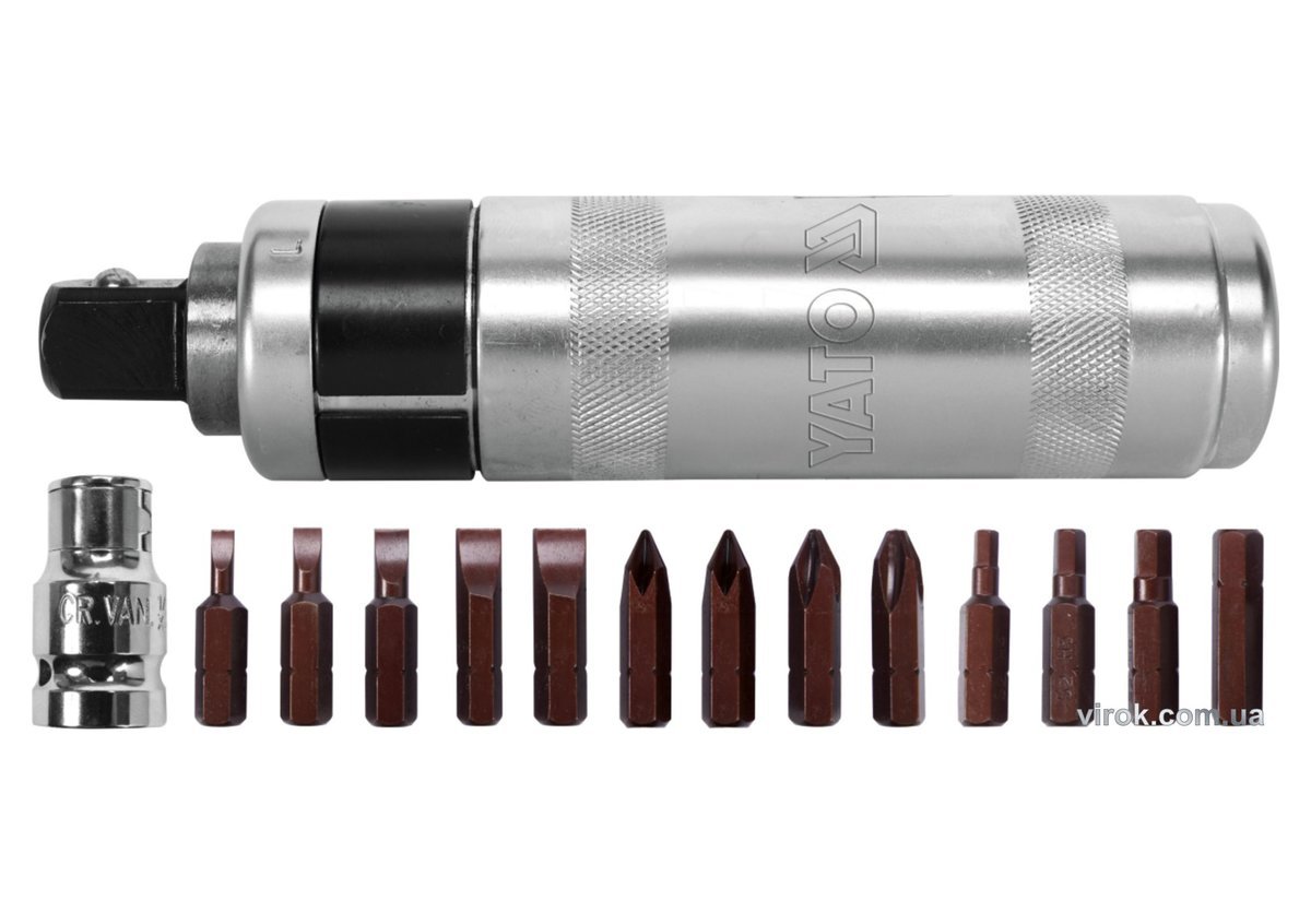 YATO Викрутка реверсивна ударна YATO: L= 160 мм, з магнітними насадками, комплект 15 Од.  | YT-28015