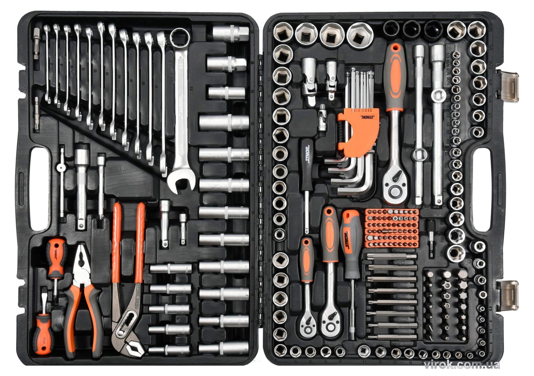 STHOR Набір головок торцевих, насадок : квадрат 1/2", 3/8", 1/4" з інструментами  | 58693