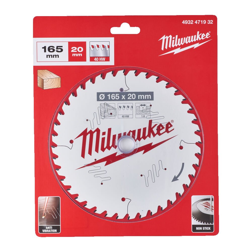 MILWAUKEE Диск пиляльний PFTE THIN KERF , Ø165х20х1,6мм, 40 зуб. | 4932471932