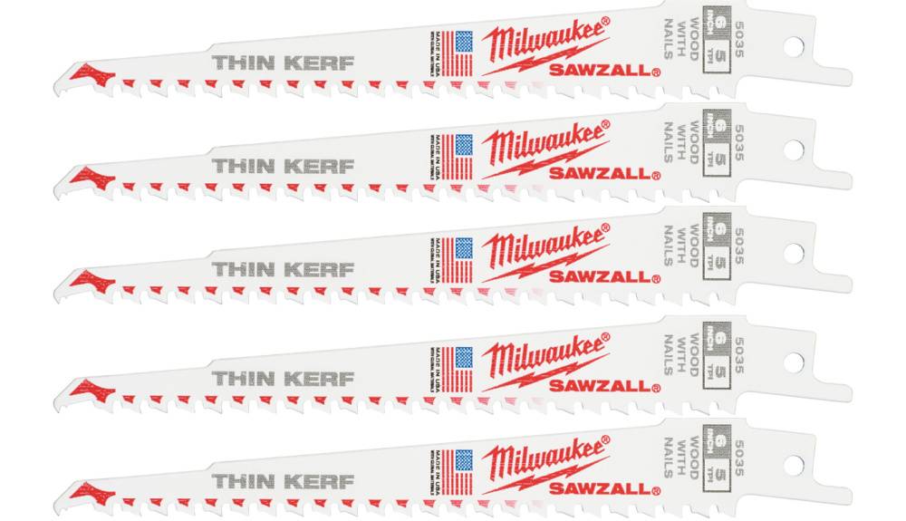 MILWAUKEE Полотно для шабельних пил THIN KERF FANG TIP, 150х5,0мм, (5шт), (деревина з цвяхами)