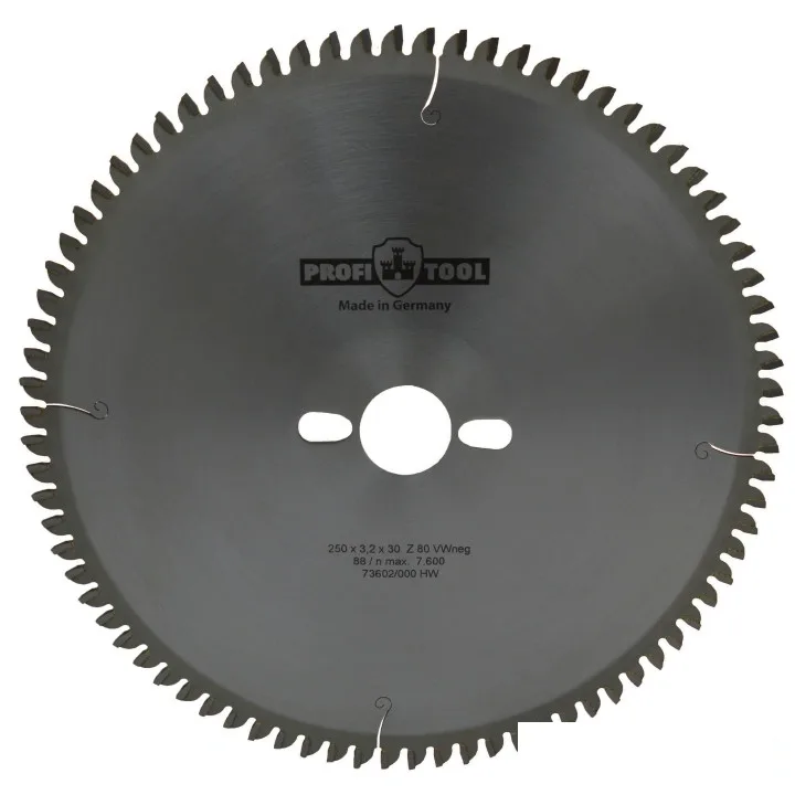 Диск пильный по дереву 250х3.2х2.2х30 мм, Z=80, форма зуба Wneg (ATBneg), поперечный рез PROFITOOL