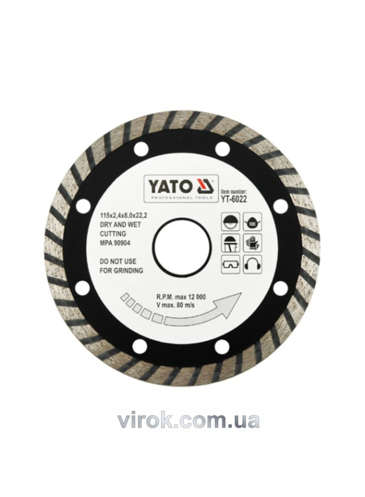 YATO Диск алмазний турбо YATO : "TURBO" Ø= 115x8,0x22,2 мм. H= 2,4 мм  | YT-6022