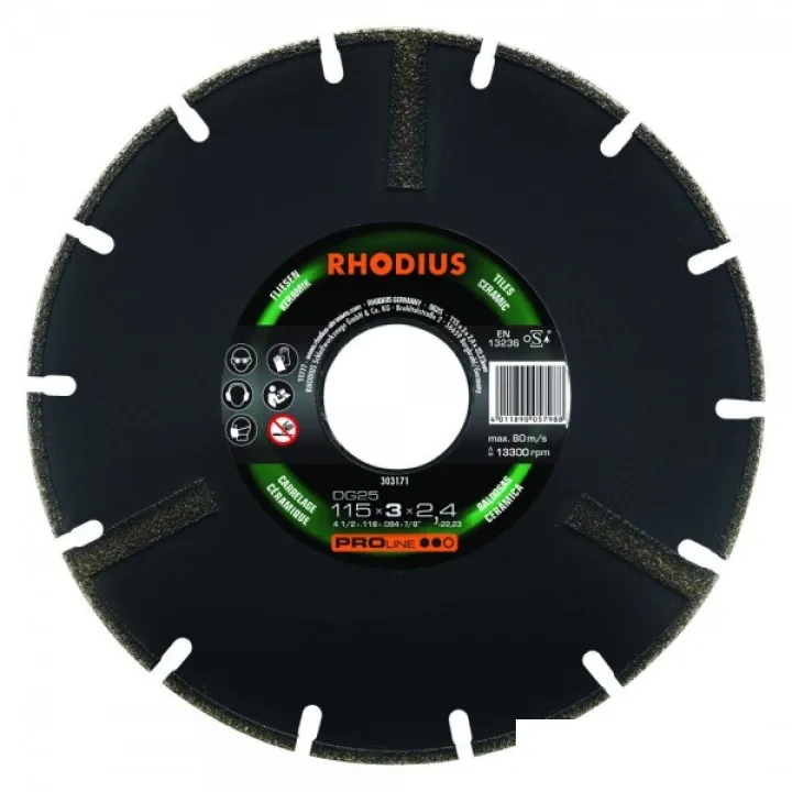 Круг алмазный Rhodius сегментный 115x2, 4х22, 2 мм, PRO DG 25, мрамор, натуральный камень (303171)