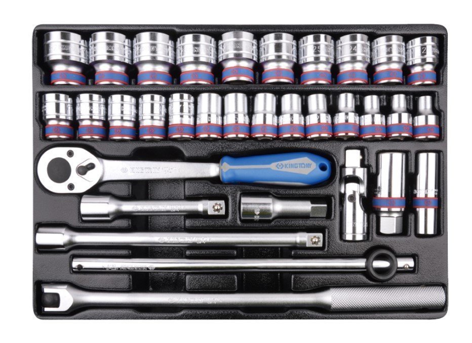 KING TONY Набор торцевых головок 1/2" с принадлежностями, ложемент, 33 предмета | 9-4333MR03