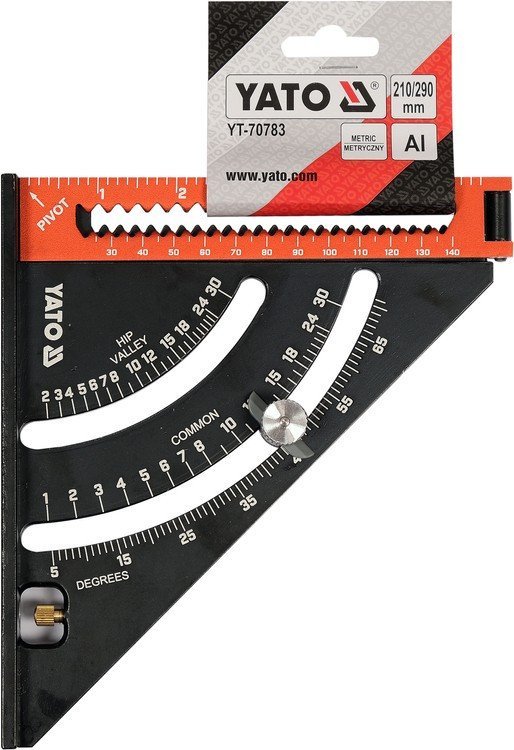 YATO Кутник алюмінієвий зі стопкою- 140 мм, 90°-45°-45° YATO l= 210/290 мм з транспортиром  | YT-707