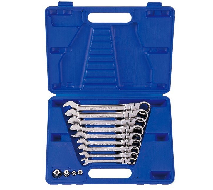 KING TONY Набор ключей комби с трещеткой и шарниром (8-19 мм) 9 пр. | 13013MR