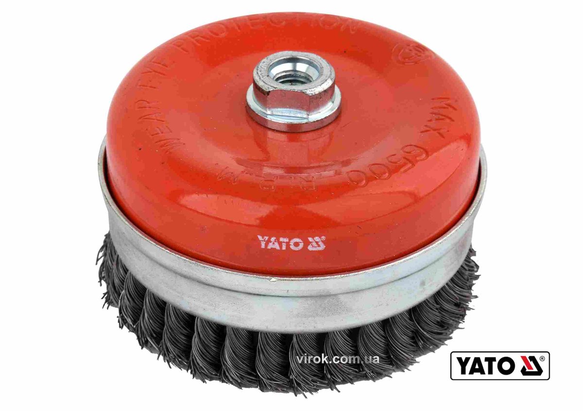 YATO Щітка зачисна зі сталевих плетених дротів "чашка" до КШМ : Ø=125 мм, гайка- М14