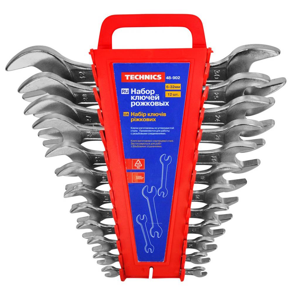 Набір ключів ріжкових двосторонніх, Cr-V, 12 шт. (6–32 мм) Technics | 48-902
