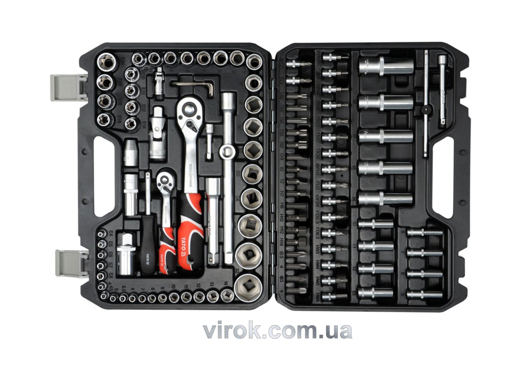 YATO Набір головок торцевих YATO : квадрат 1/2", 1/4" з інструментами, насадками. 108 шт.  | YT-3879
