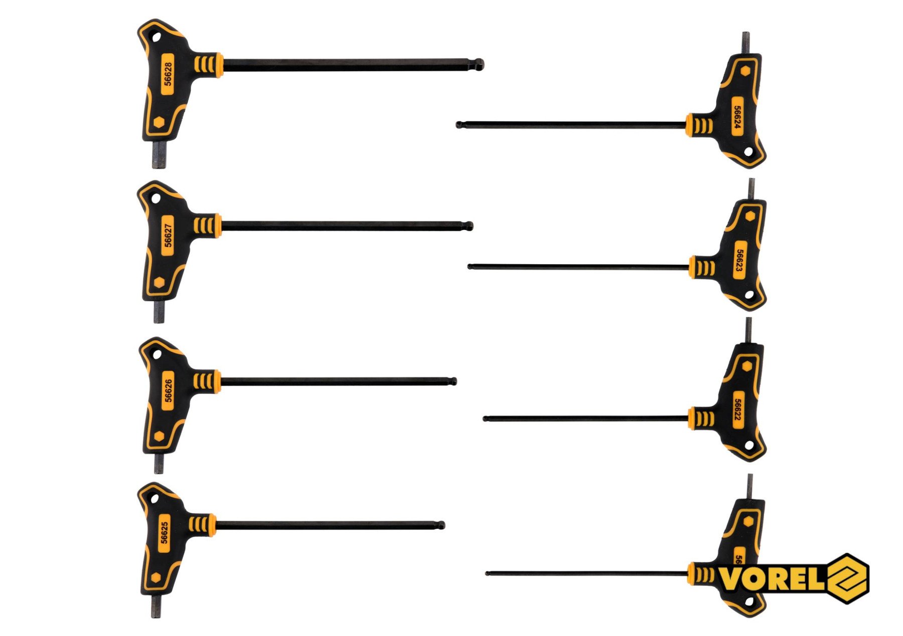 VOREL Набір ключів шестигранних з кульковим наконечником : тип"Т", HEX 2.5-10 мм, L=100-200 мм, 8 шт