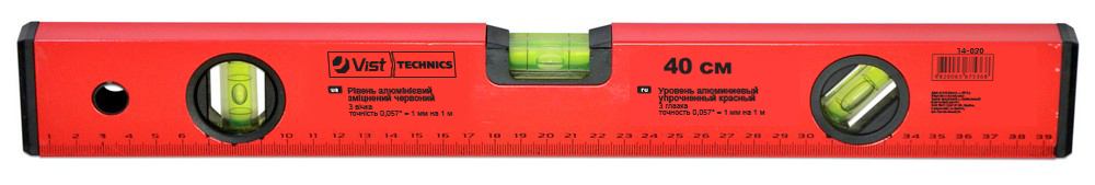 14-030-1 Уровень упрочненный красный, 3 глазка, 40 см Technics 