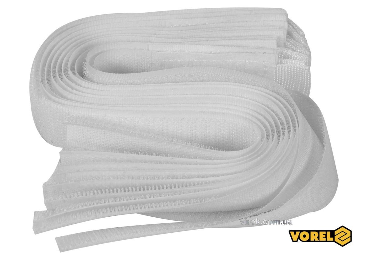 VOREL Хомут-липучка для кабеля : 25 x 300 мм, сірий, нейлон + поліестер + поліуретан, 10 шт  | 73843