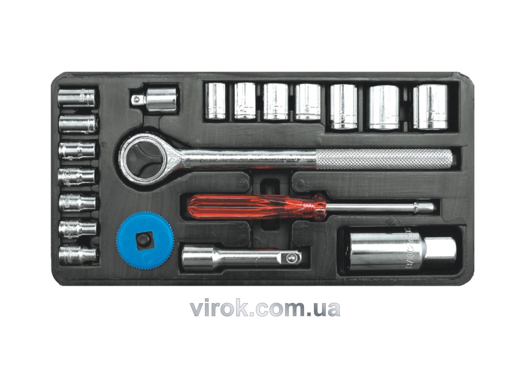 VOREL Набір головок торцевих : квадрат 1/4", 3/8" з інструментами  | 58210