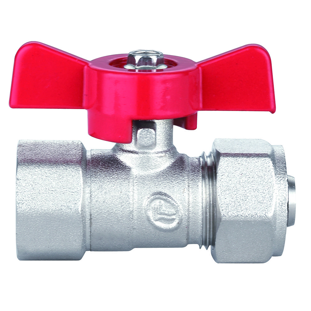 Кран латунний шаровий 3/4Вх20 мм для металопласт.труб, ручка метелик Double-lin | 78-074