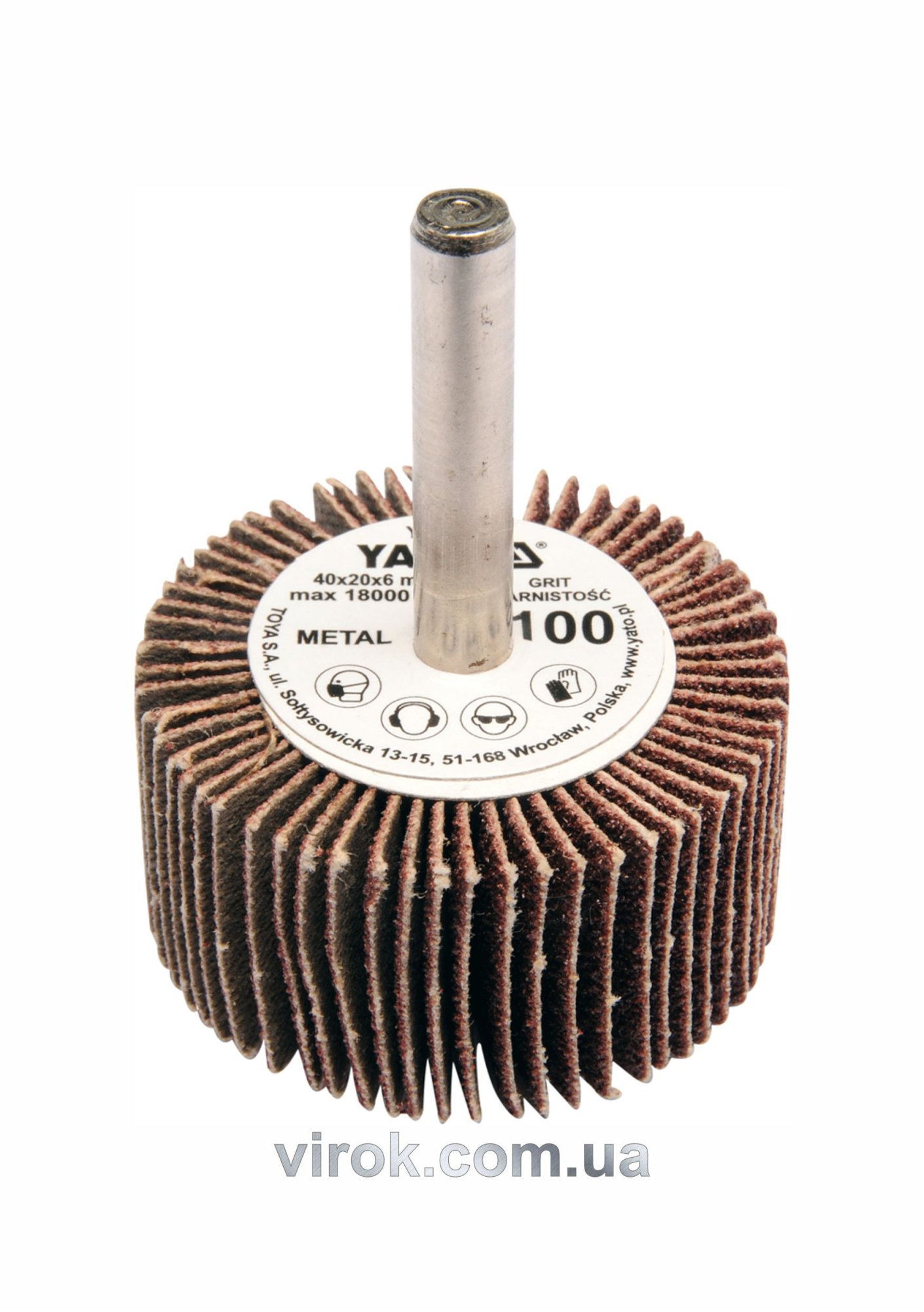 YATO Круг пелюстковий шліфувальний YATO : подовжений Ø= 40 мм, К60, шпиндель Ø= 6 мм, H= 20 мм  | YT