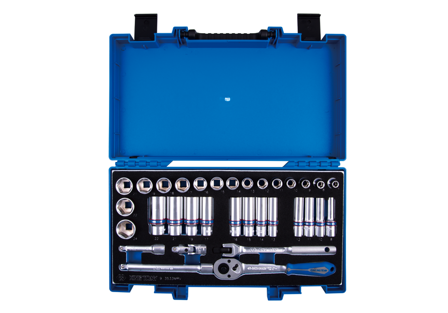 KING TONY Набор головок 3/8" 33 ед. 6-ти гранные, (7-24mm) | 3533MRV