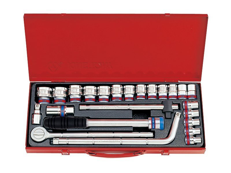 KING TONY Набор головок 1/2" 24 ед. 6-ти гранные,короткие, дюймовые с г-образным воротком | 4524SR