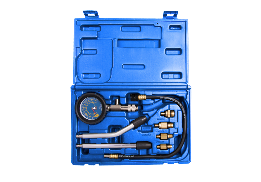 KING TONY Компрессометр бензиновый, набор с гибкой, 2-мя жесткими насадками и переходниками | 9DP130
