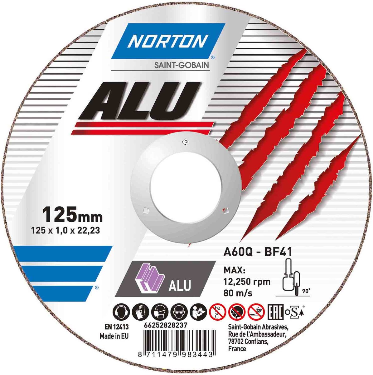 Круг відрізний по алюмінію Norton-ALU 125 х 22,2 х 1,6 мм