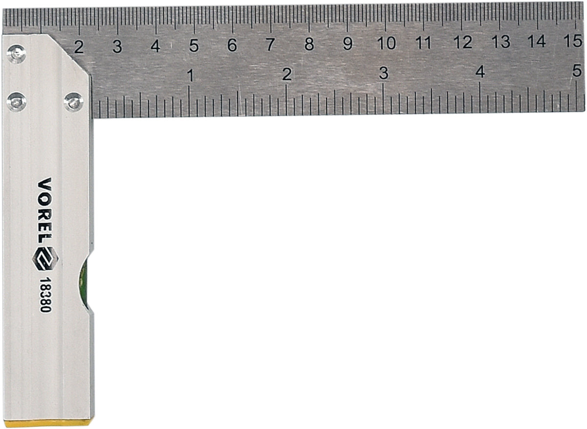 VOREL Кутник з рівнем : L= 150 мм/5", метрична і дюймова шкали, алюміній + сталь  | 18380