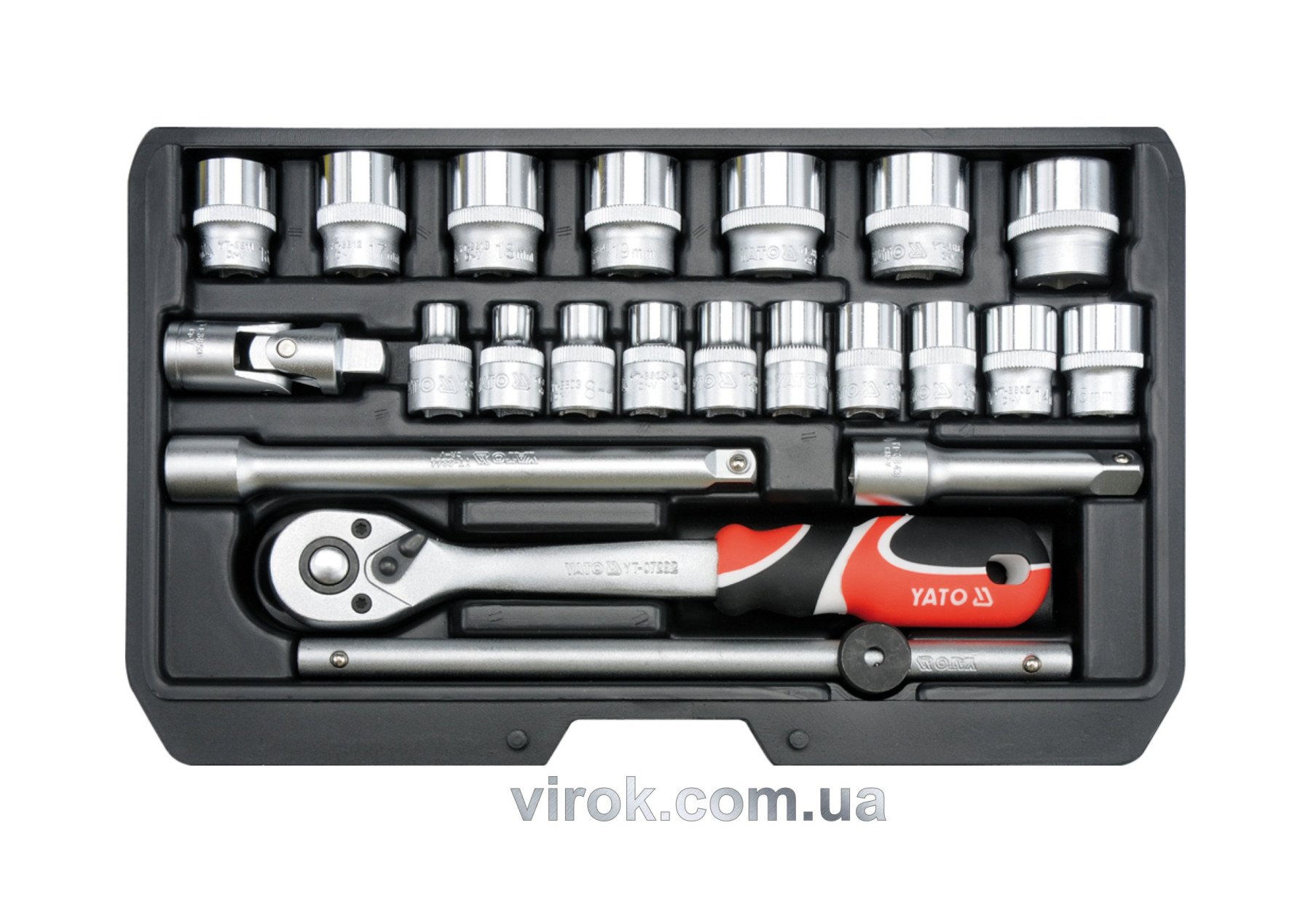 YATO Набір головок торцевих YATO : квадрат 3/8", М= 6-22 мм, з інструментами. 22 шт.  | YT-38561