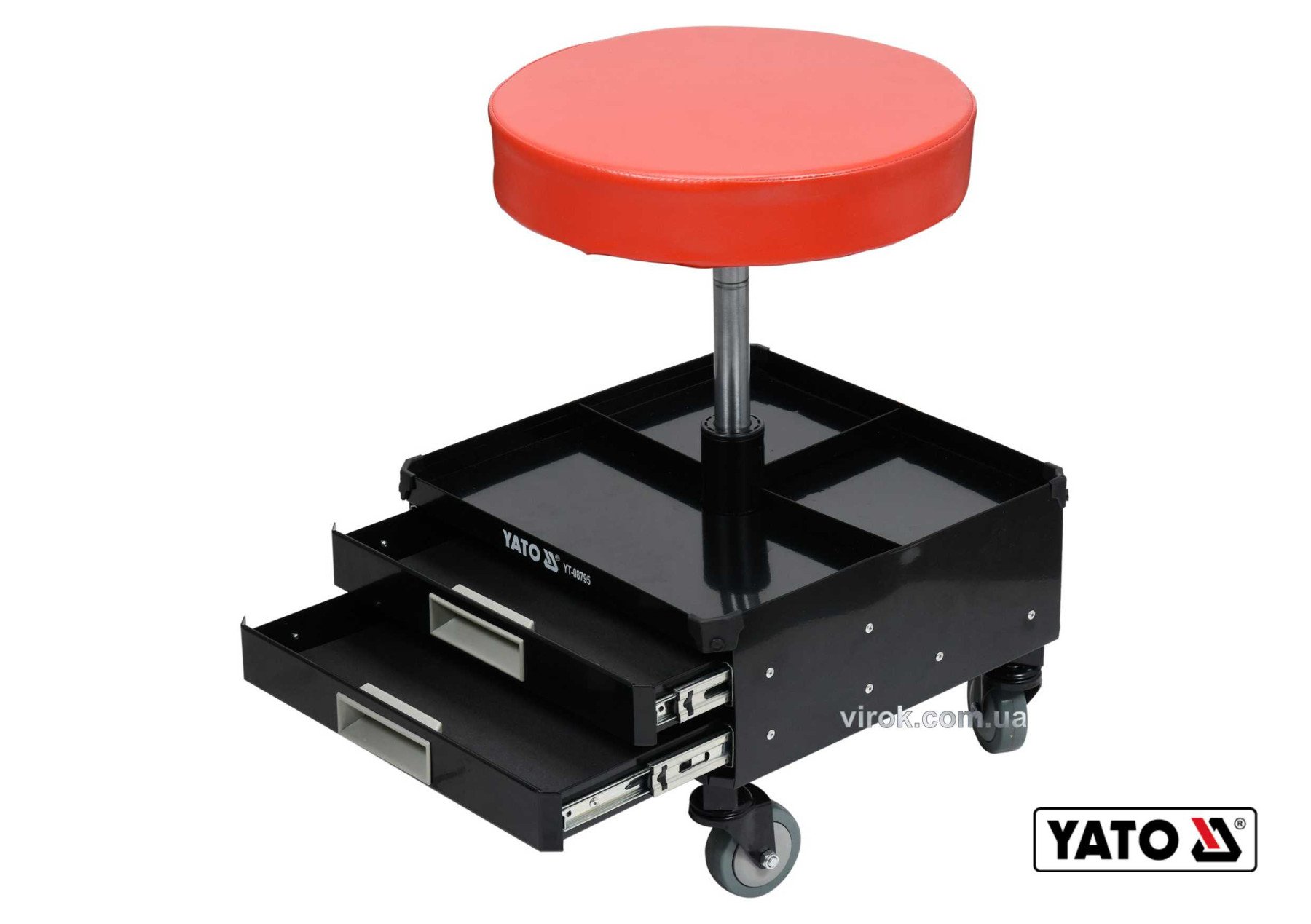 YATO Табурет на колесах YATO з 3 шуфлядами, 380 x 380 x 450-560 мм, 150 кг  | YT-08795
