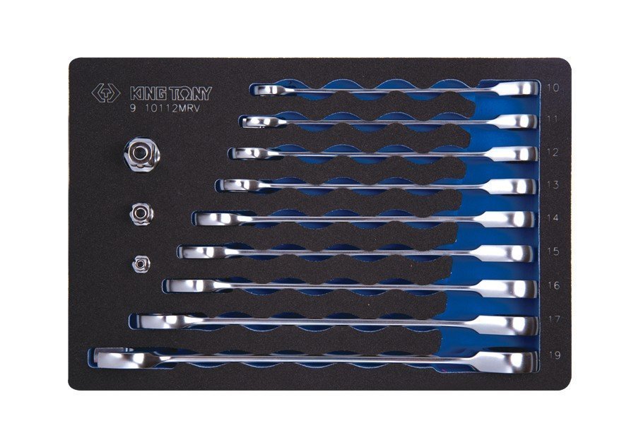 KING TONY Набор ключей рожково-накидных с трещоткой 12ед. 10-19мм на 1/4", 3/8", 1/2" (EVA ложемент)