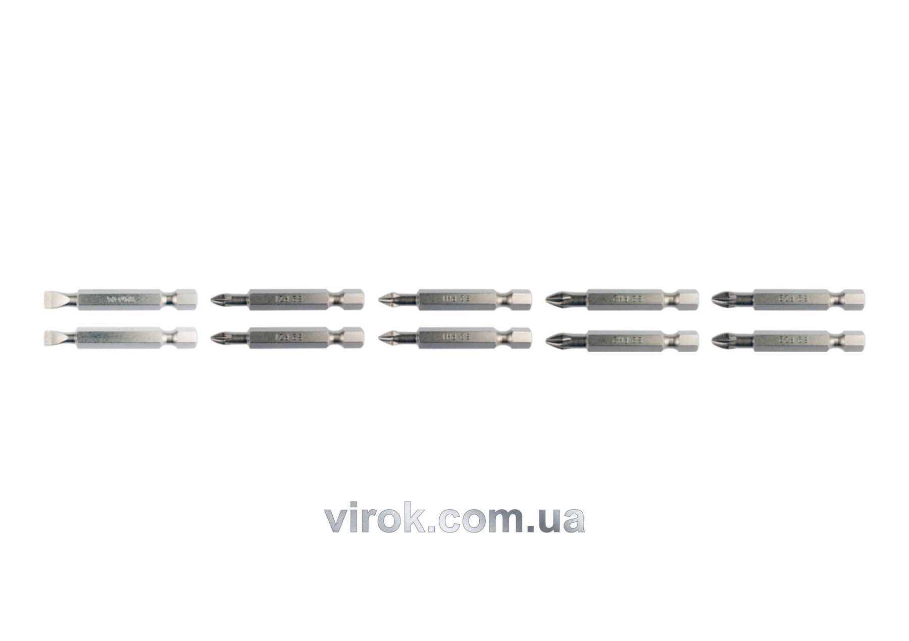 YATO Набір насадок викруткових YATO : SL5, SL6, PH1/1, PH2/2, PZ1/1, PZ2/2, L= 50 мм. 10шт.  | YT-04