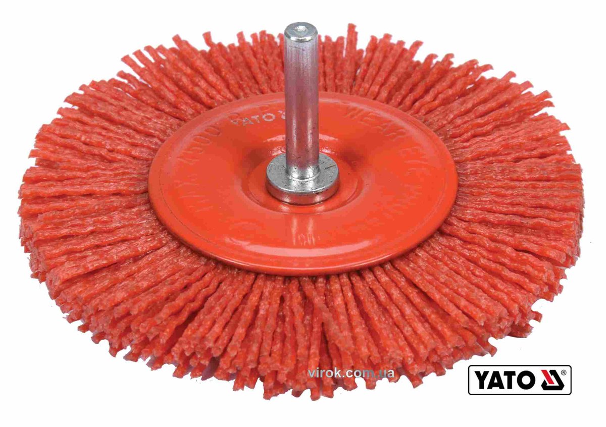YATO Щітка зачисна з нейлоновим ворсом, дискова до дрилі : Ø=100 мм, зі шпинделем Ø=6 мм