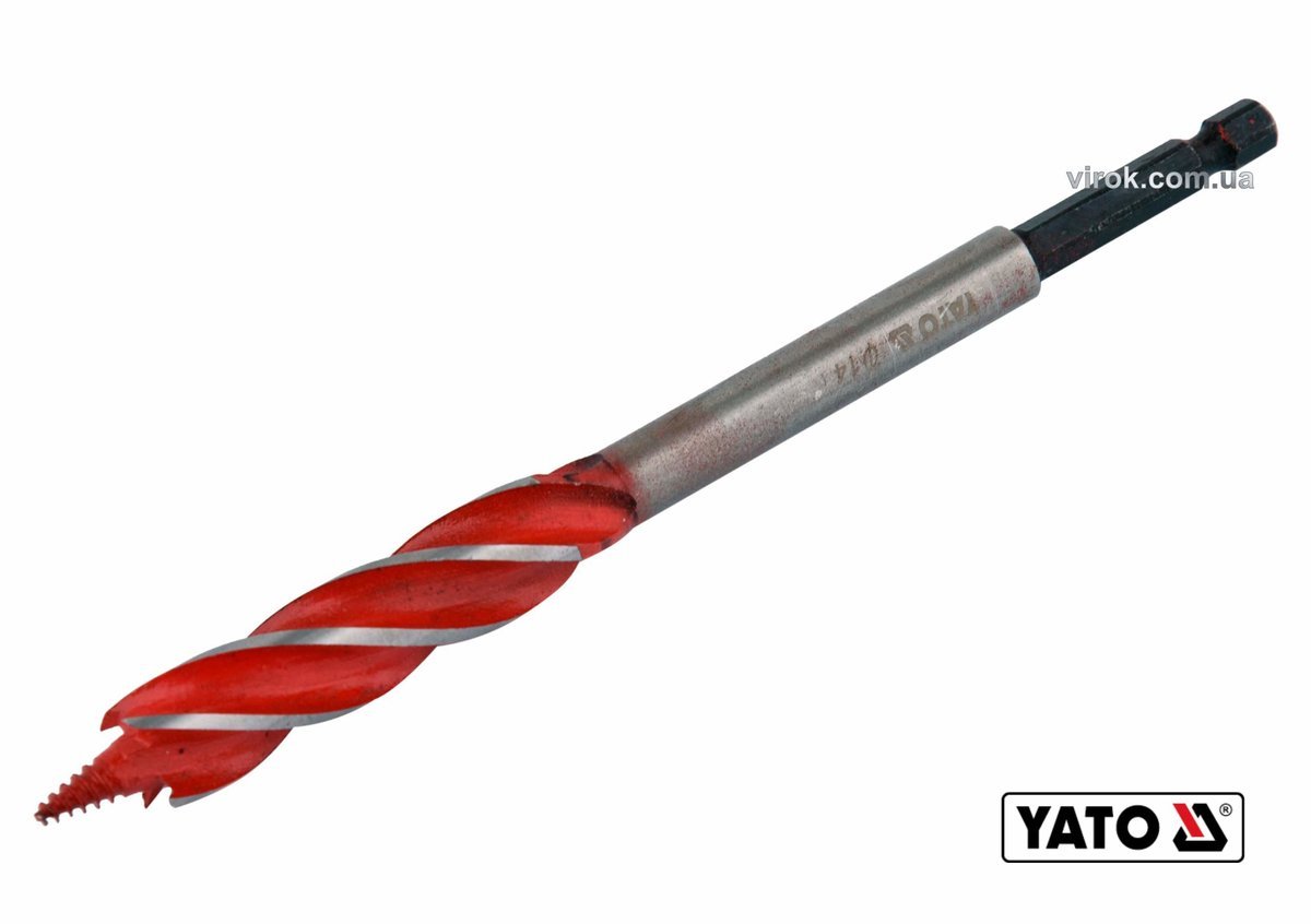 YATO Свердло по дереву YATO : Ø= 14 мм, L= 165 мм, HRC 40-45 з 4 пругами, HEX- 1/4"  | YT-44682