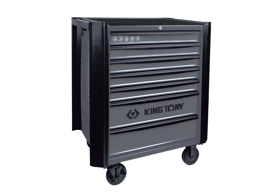 KING TONY Тумба инструментальная 7 полочная с бампером серая | 87634-7B-G