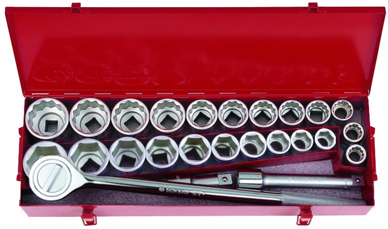 KING TONY Набор головок 3/4" 25 ед. 12+6-ти гранные,короткие, дюймовые+метрические 22-50мм | 6325CR0