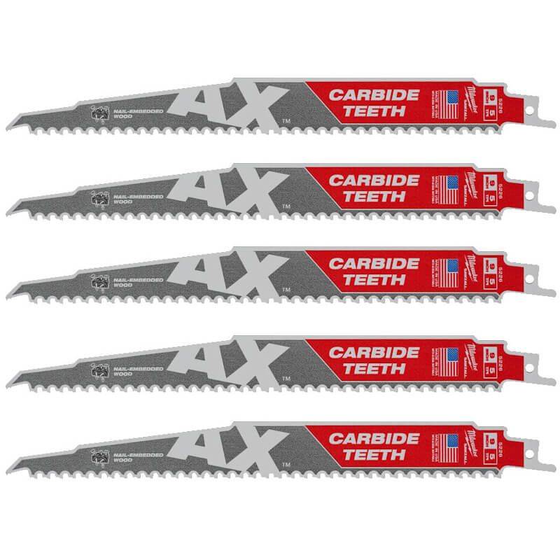 MILWAUKEE Полотно для шабельних пил AX CARBIDE, 230х5мм, (5шт), (деревина з цвяхами)