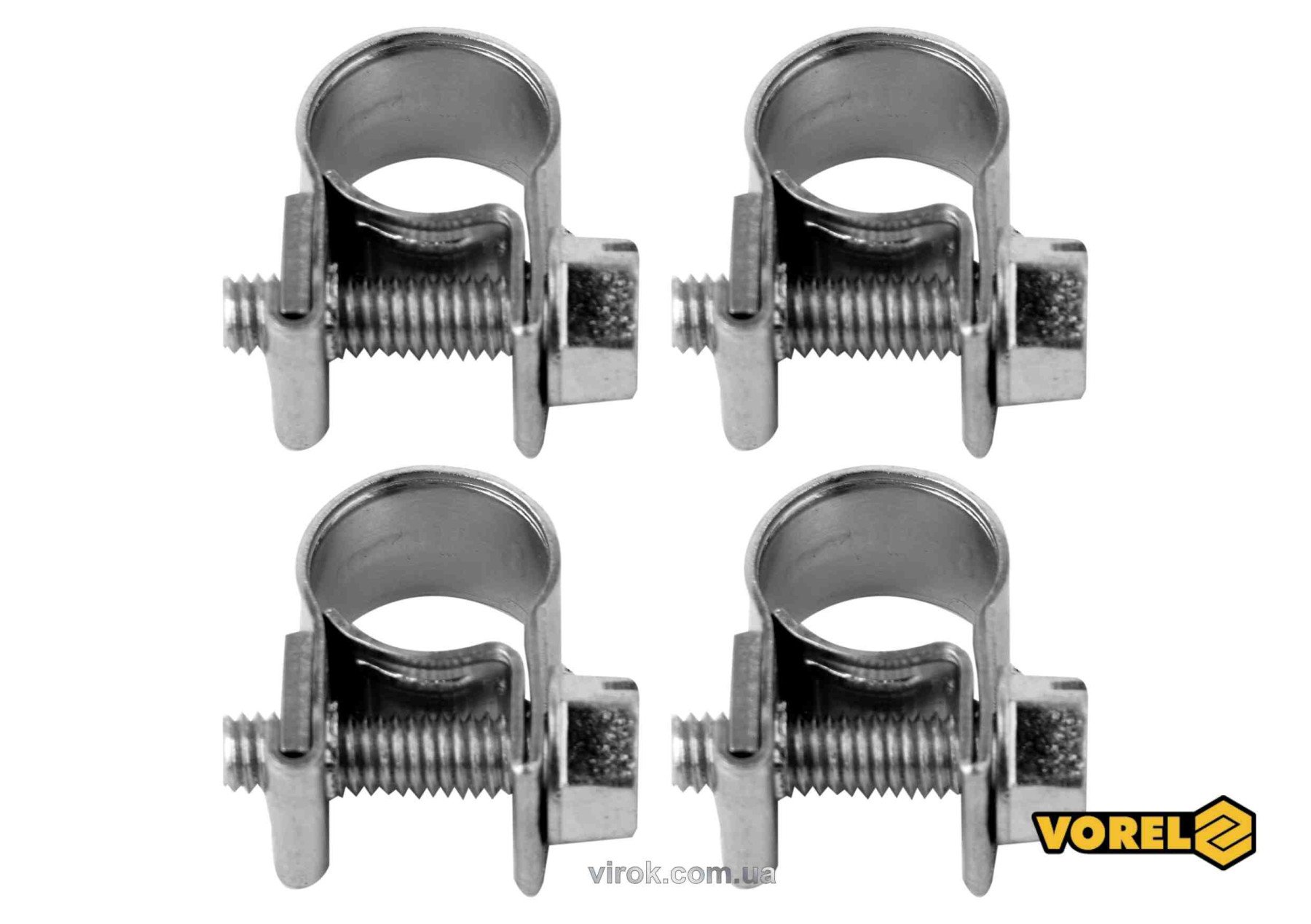 VOREL Хомут сталевий, з гвинтовим затискачем W1 : Ø= 10-12/ 9 мм, оцинкований, 4 шт.  | 73781
