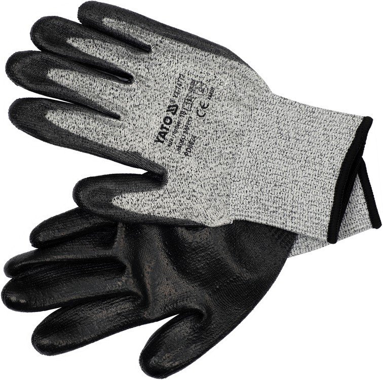 YATO Рукавиці робочі захисні від порізів (HPPE) YATO покриті чорним поліуретаном, розмір 10  | YT-74