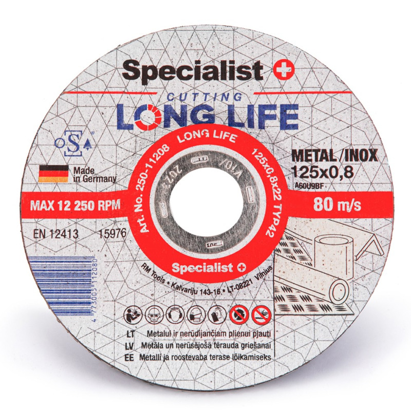 Specialist+ Диск абразивний відрізний по металу/нержавіючій сталі Specialist+ LONG LIFE 125x0,8x22  