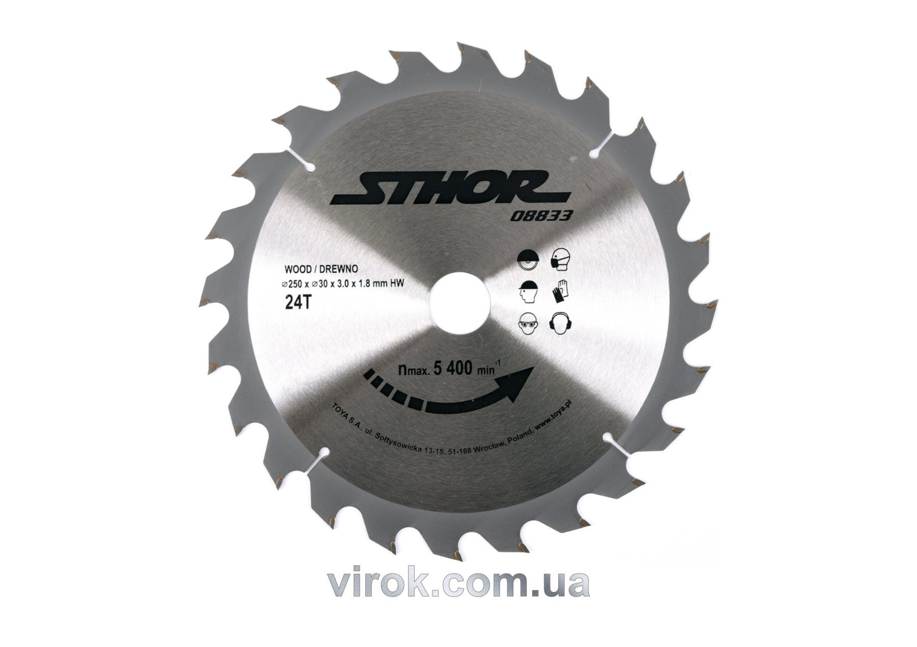 STHOR Диск пильний по дереву . Ø= 250/30 мм, h= 3 мм, 24 зуби  | 08833