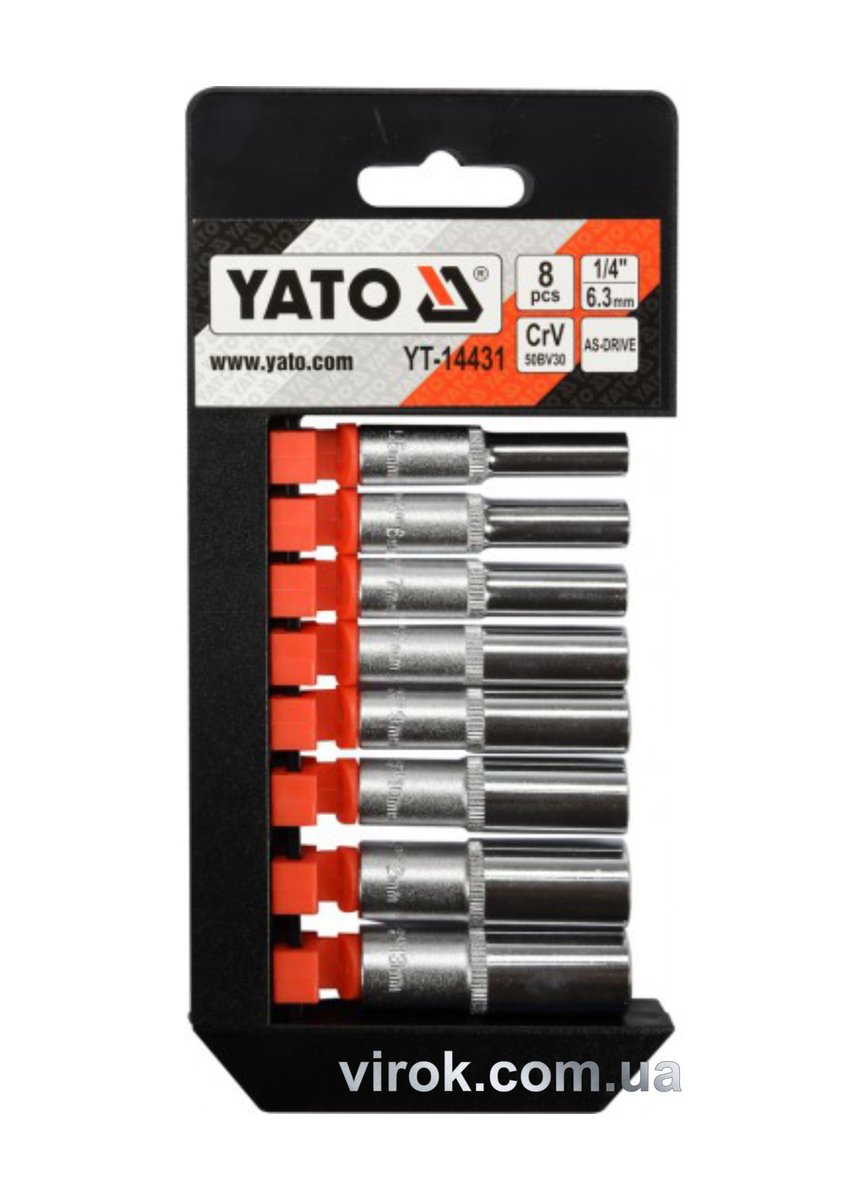 YATO Набір головок торцевих подовжених YATO : квадрат 1/4", М 5,5-13 мм, L= 50 мм. 8 Шт.  | YT-14431