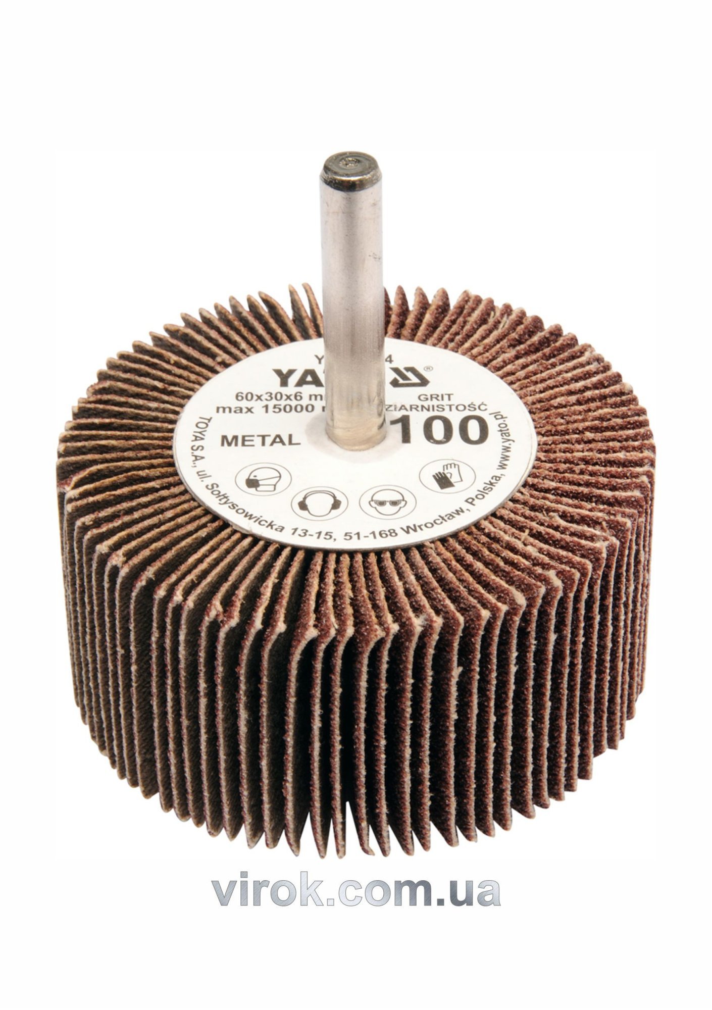 YATO Круг пелюстковий шліфувальний YATO : подовжений Ø= 60 мм К80, шпиндель Ø= 6 мм, H= 30 мм  | YT-