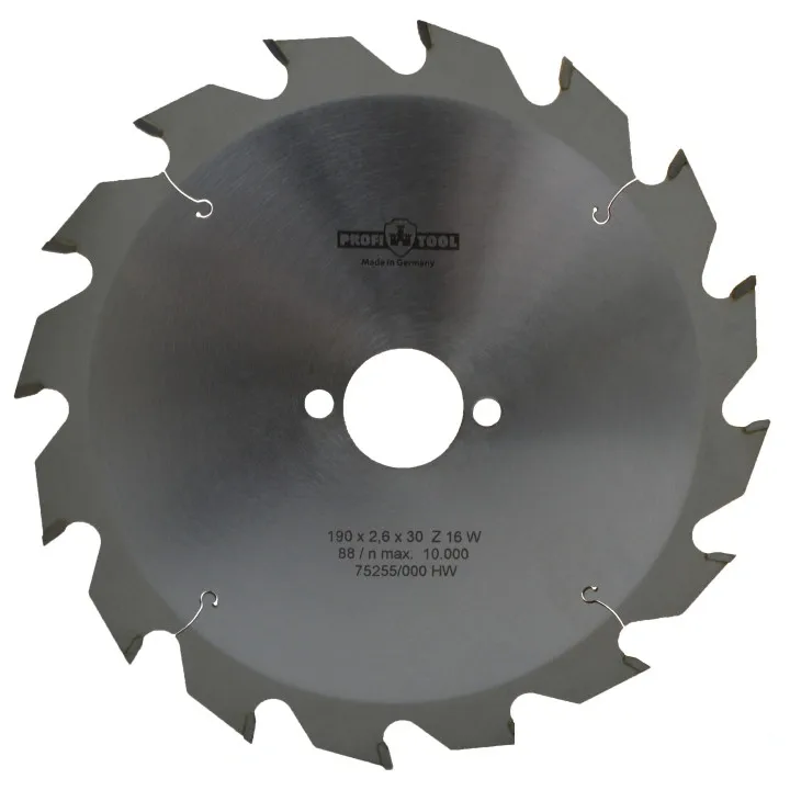 Диск пильный по дереву 190х2.6х1.6х30 мм, Z=16, форма зуба W (ATB), продольный рез PROFITOOL