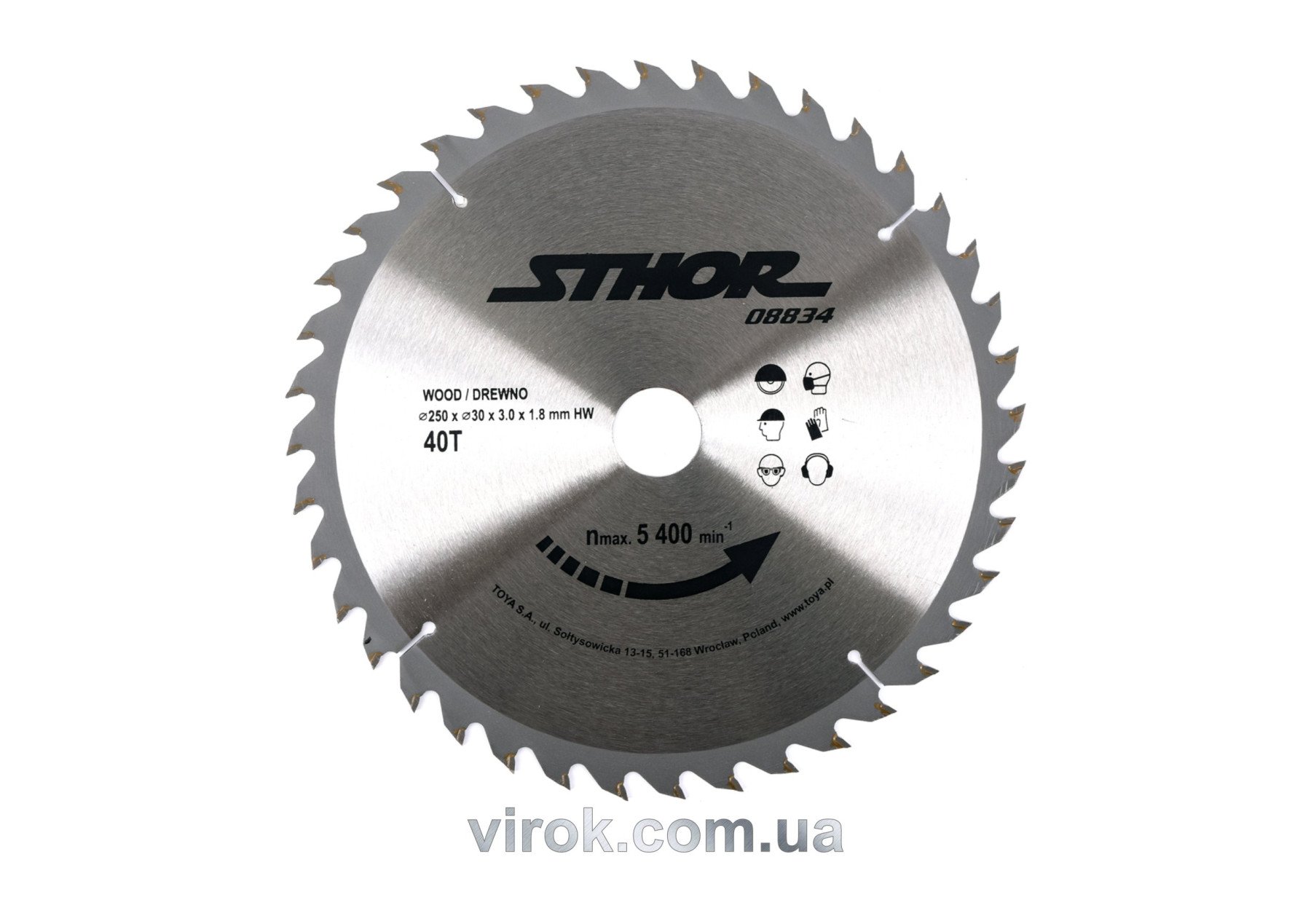 STHOR Диск пильний по дереву . Ø= 250/30 мм, h= 3 мм, 40 зубів  | 08834