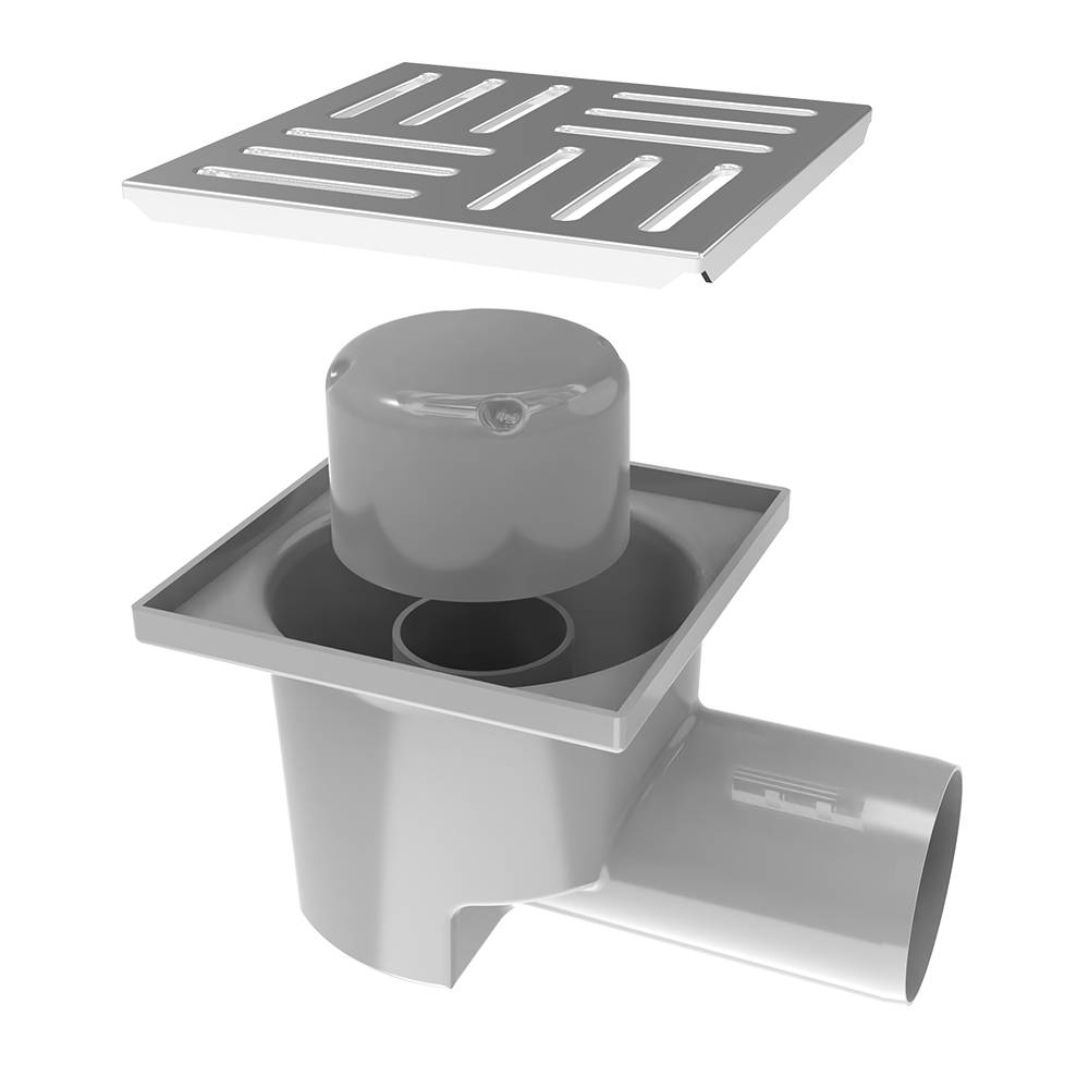 Трап душовий з нерж.решіткою 100х100мм, горизонт.випуск 50мм, мокрий гідрозатвор Fonte | 77-471