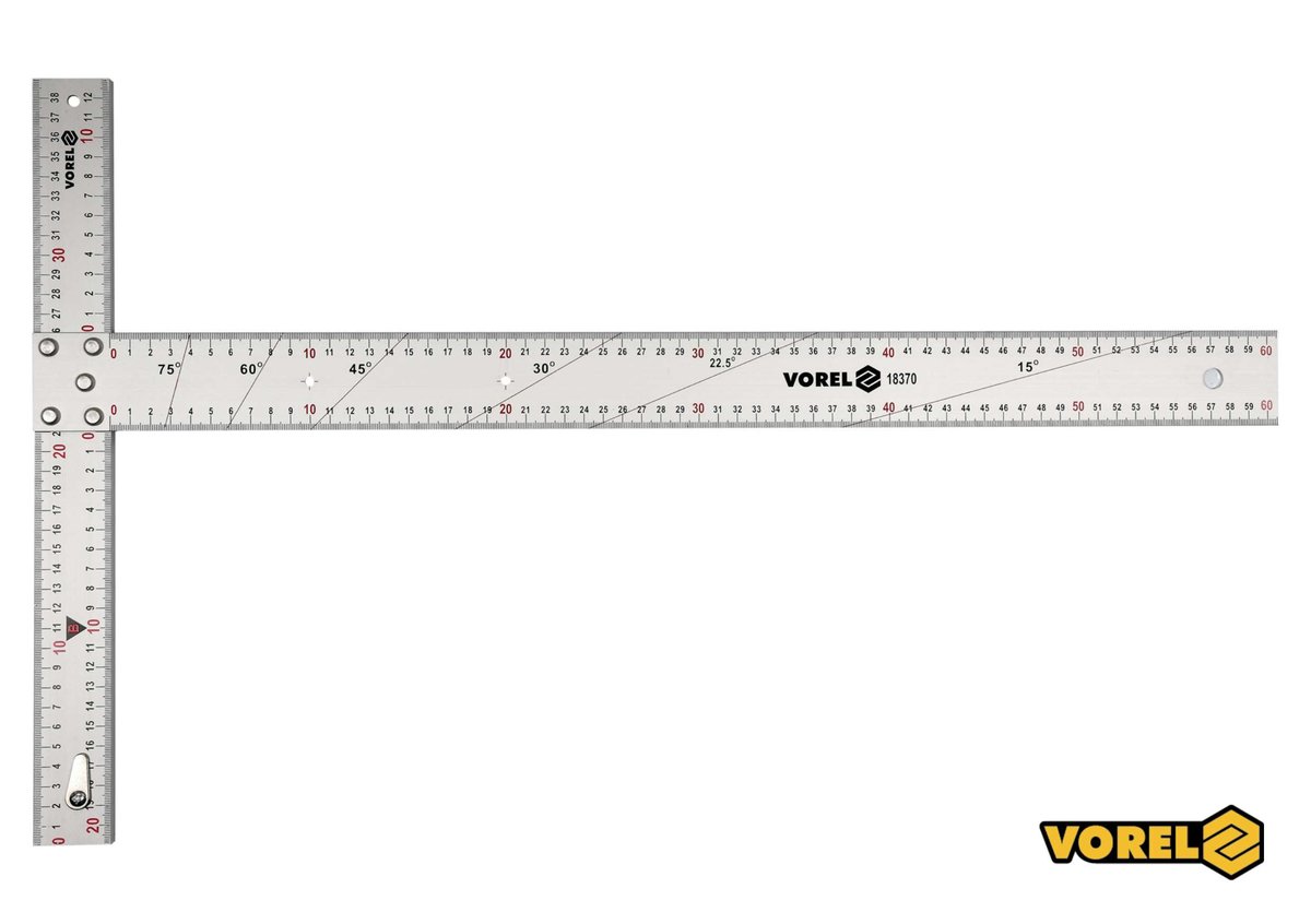 VOREL Кутник алюмінієвий : 600 х 390 мм, з розмітками кутів 15-75°  | 18370