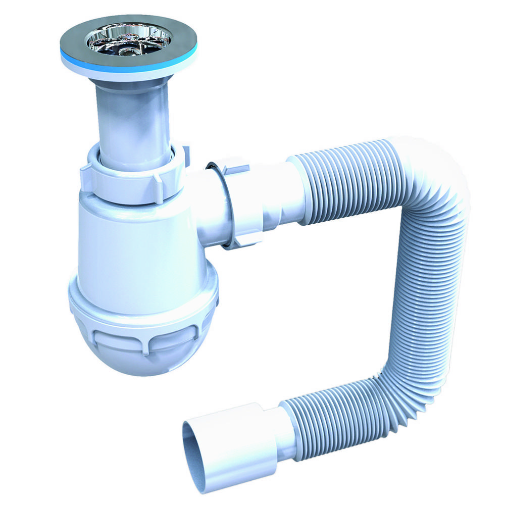 Сифон для мийки з гнучкою трубою 40х50 мм та нержавіючим випуском 1 1/2 Fonte | 77-507