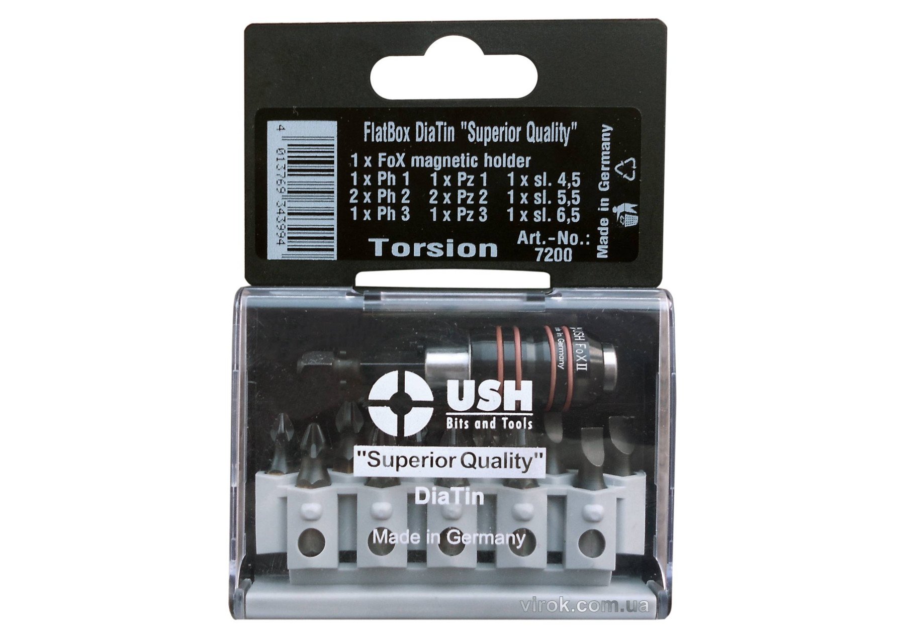 USH Набір насадок викруткових SUPERIOR Flatbox: DiaTin, алмаз напилення, тримач FOX 13 елем. (DW) | 