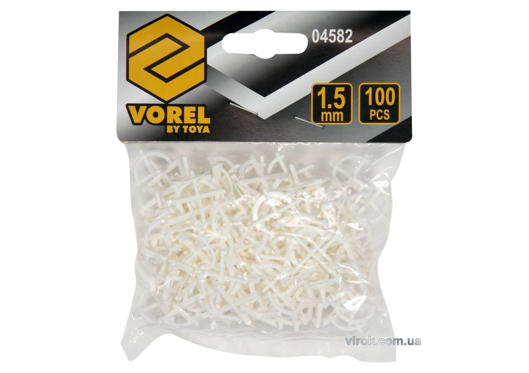 VOREL Хрестики дистанційні багаторазові для плитки : тип U, 1,5 мм. 100 (Уп/Шт.)  | 04582
