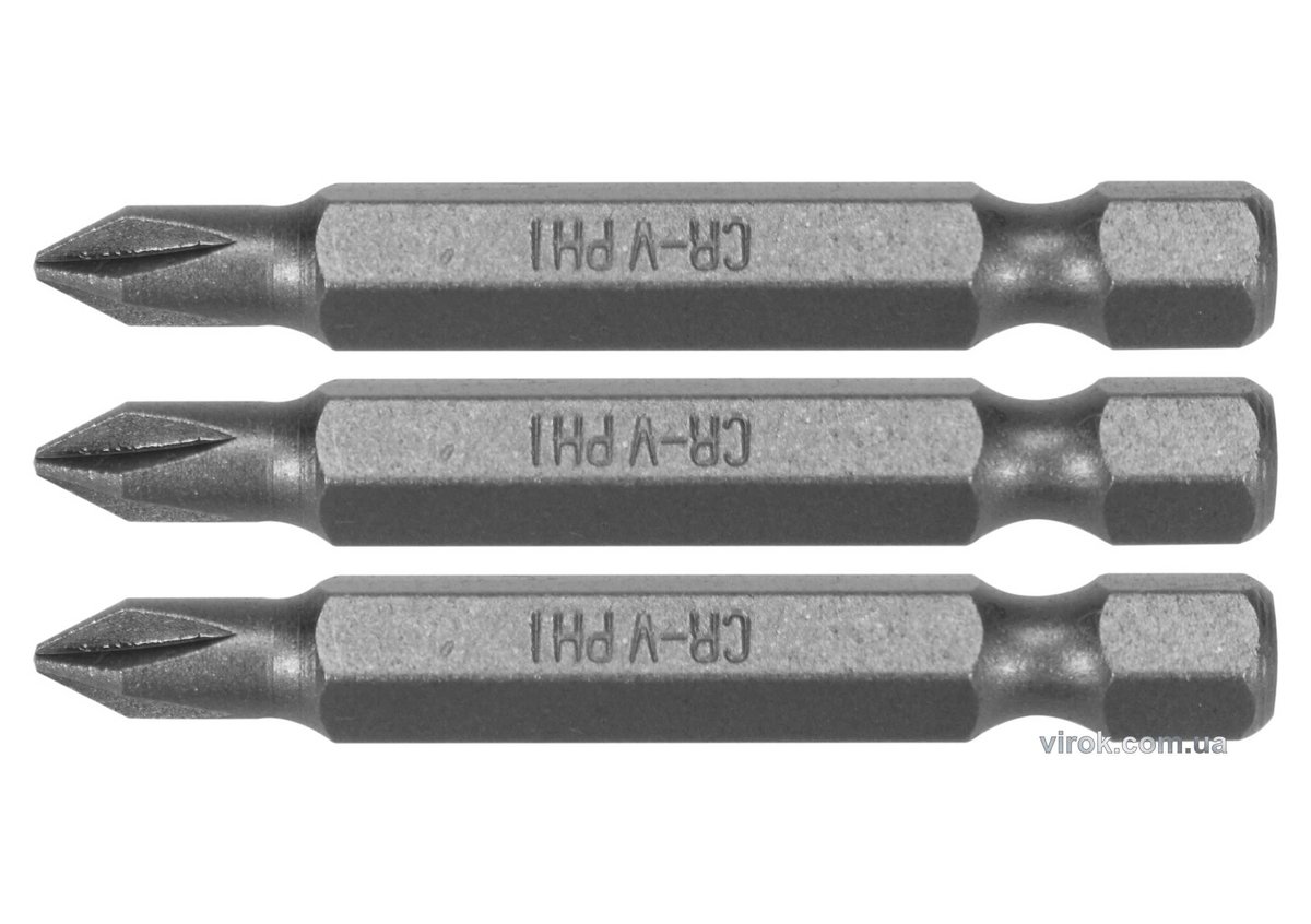 STHOR Насадка викруткова : Phillips PH1 x 50 мм, HEX 1/4", Cr-V, 3 шт (DW) | 65456
