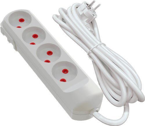 Подовжувач мережевий VIROK: l= 5 м, з 4 гніздами без заземлення