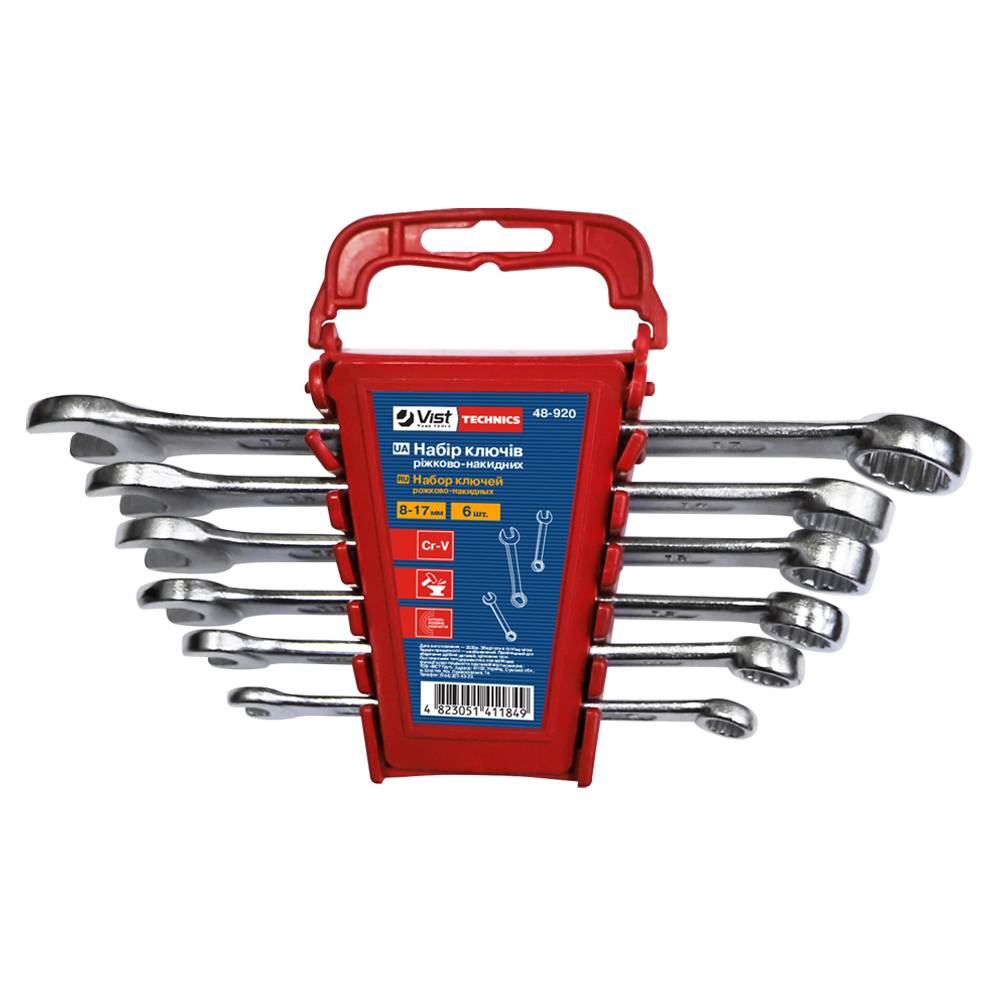 Набір ключів ріжково-накидних, Cr-V, 6 шт. (8–17 мм) Technics | 48-920