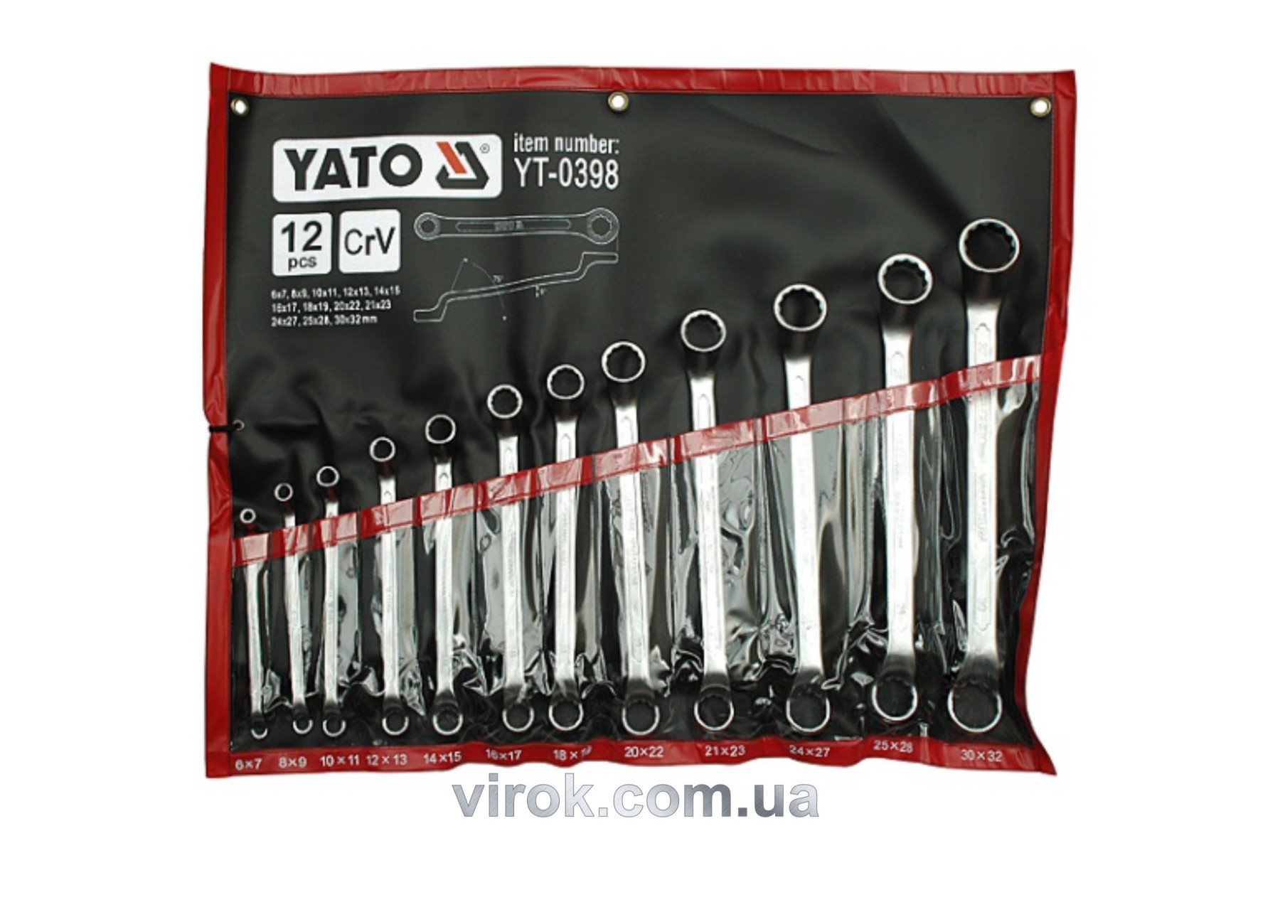 YATO Ключі гнуто - накидні YATO : CrV, М= 6х7-30х32 мм, Набір 12шт.  | YT-0398